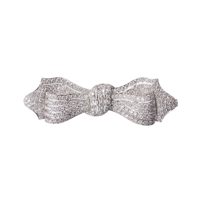 Diamond and White Gold Bow Brooch, Circa 1990, 5.00 Carats