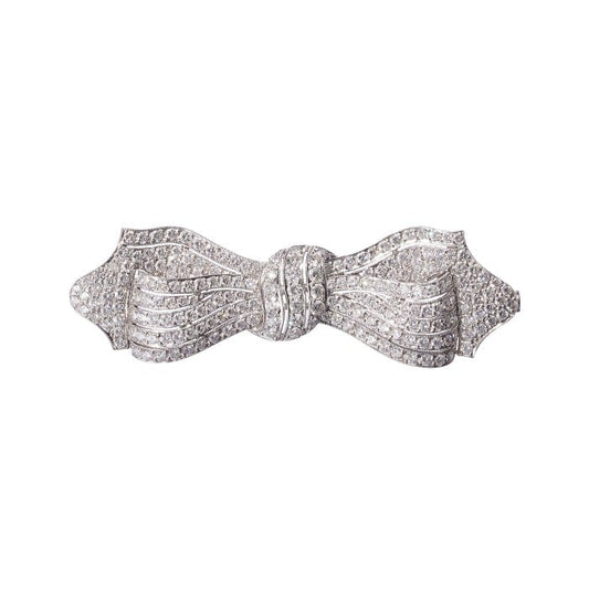 Diamond and White Gold Bow Brooch, Circa 1990, 5.00 Carats