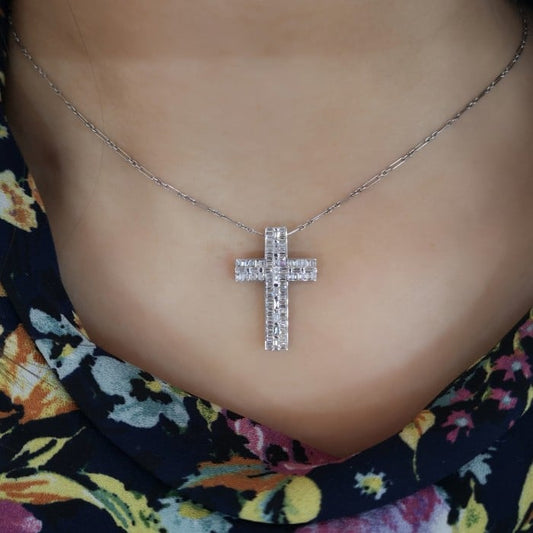Diamond and White Gold Cross Pendant, 0.72ct