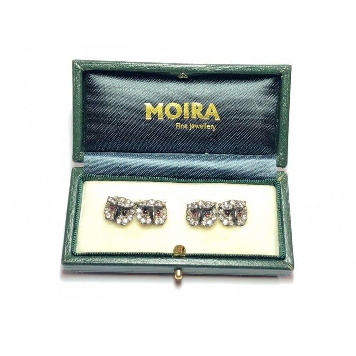 Diamond Ruby Silver and Gold Owl Cufflinks, Circa 1970