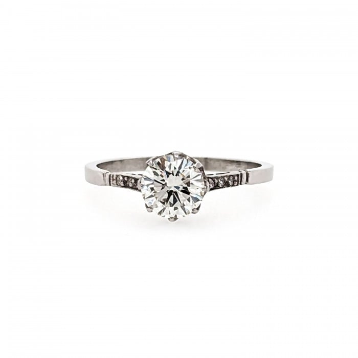 Edwardian Style Diamond and Platinum Solitaire Ring, 0.87 Carat