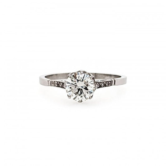 Edwardian Style Diamond and Platinum Solitaire Ring, 0.87 Carat