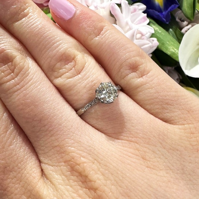 Edwardian Style Diamond and Platinum Solitaire Ring, 0.87 Carat
