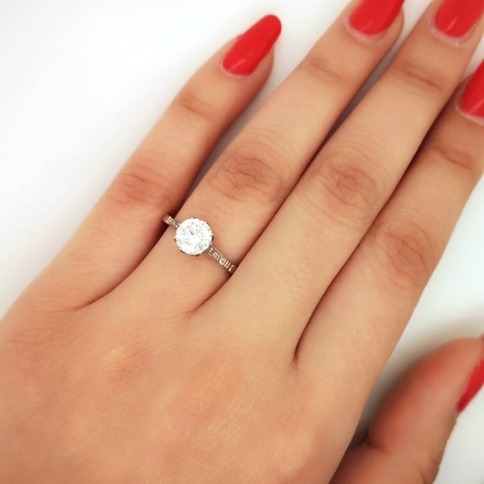 Edwardian Style Diamond and Platinum Solitaire Ring, 0.87 Carat