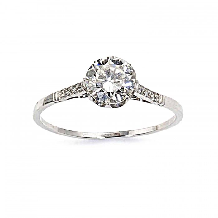 Edwardian Style Diamond and Platinum Solitaire Ring, 0.87 Carat