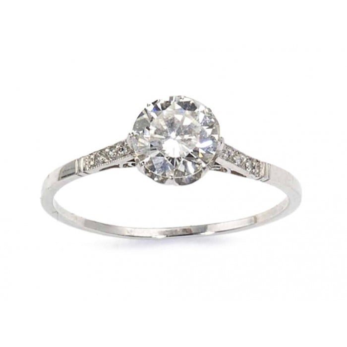 Edwardian Style Diamond and Platinum Solitaire Ring, 0.87 Carat