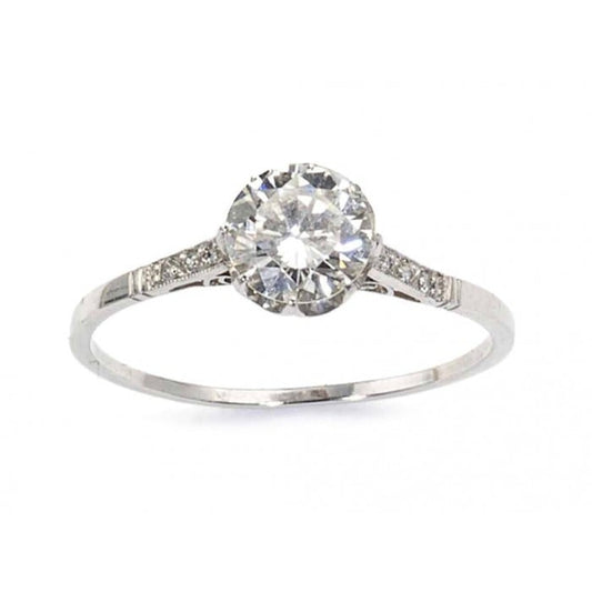 Edwardian Style Diamond and Platinum Solitaire Ring, 0.87 Carat