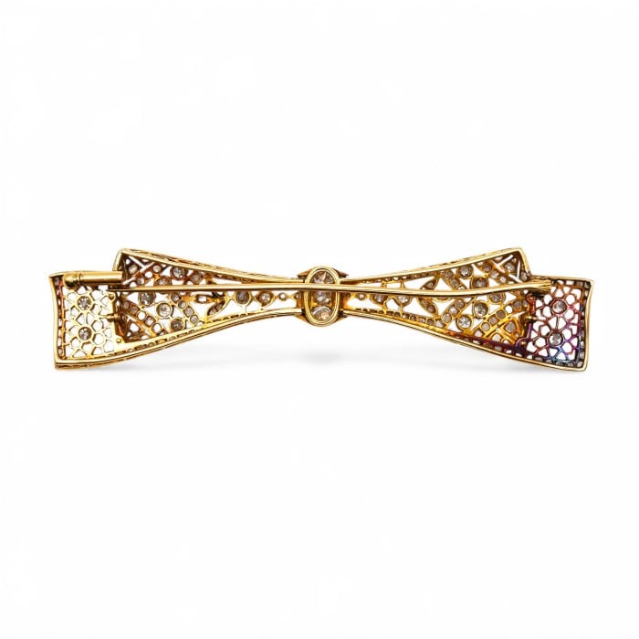 Edwardian Style Diamond and Silver Upon Gold Bow Brooch