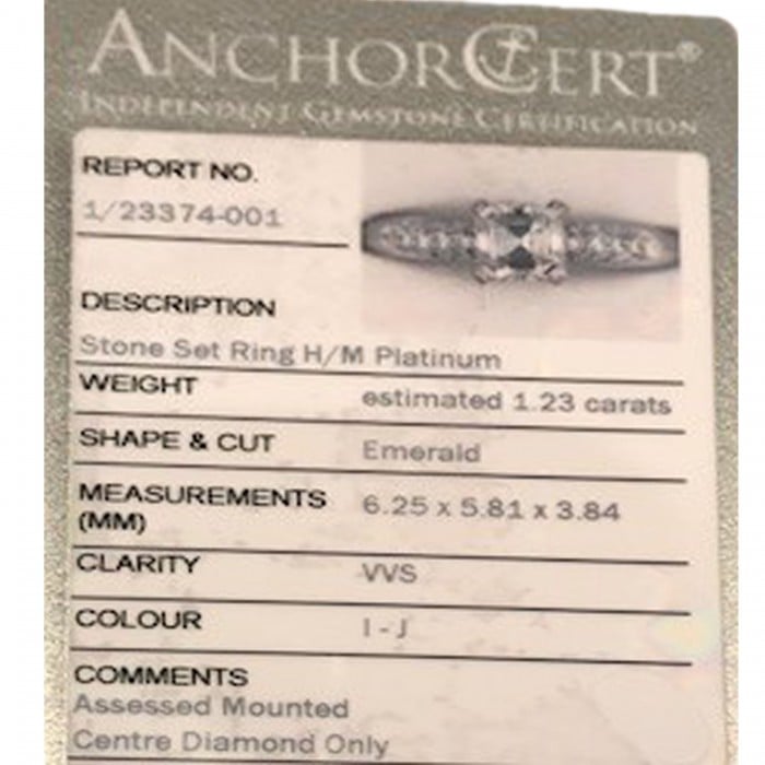 Emerald Cut Diamond and Platinum Ring With Pavé Set Shoulders, 1.23ct