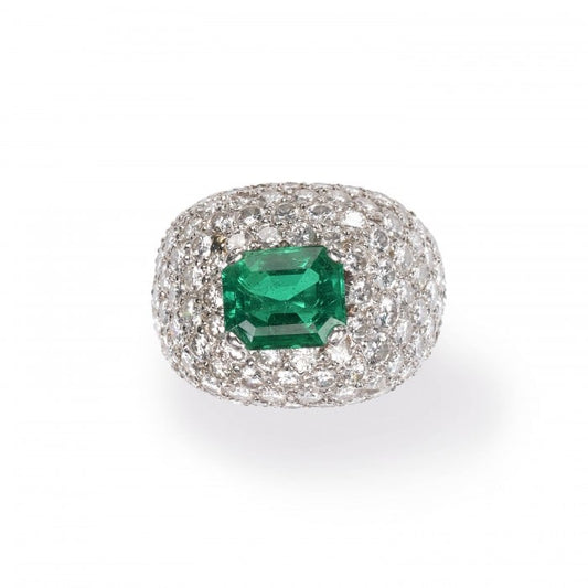 Emerald Diamond and 18ct White Gold Bombé Cluster Ring