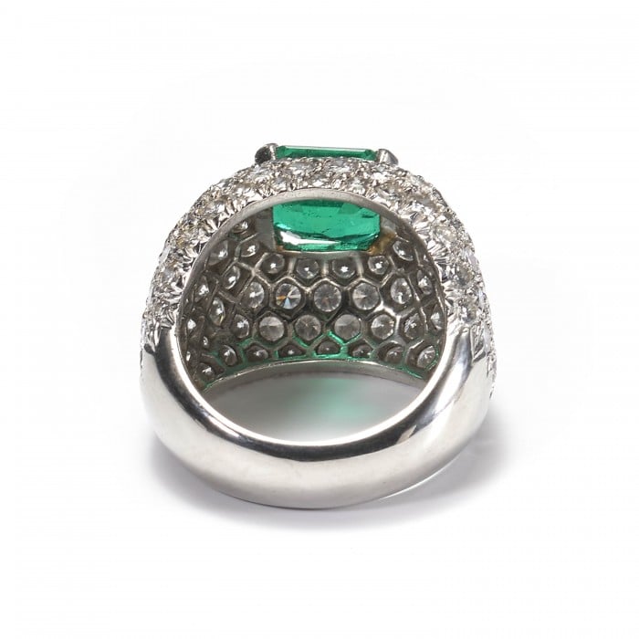 Emerald Diamond and 18ct White Gold Bombé Cluster Ring