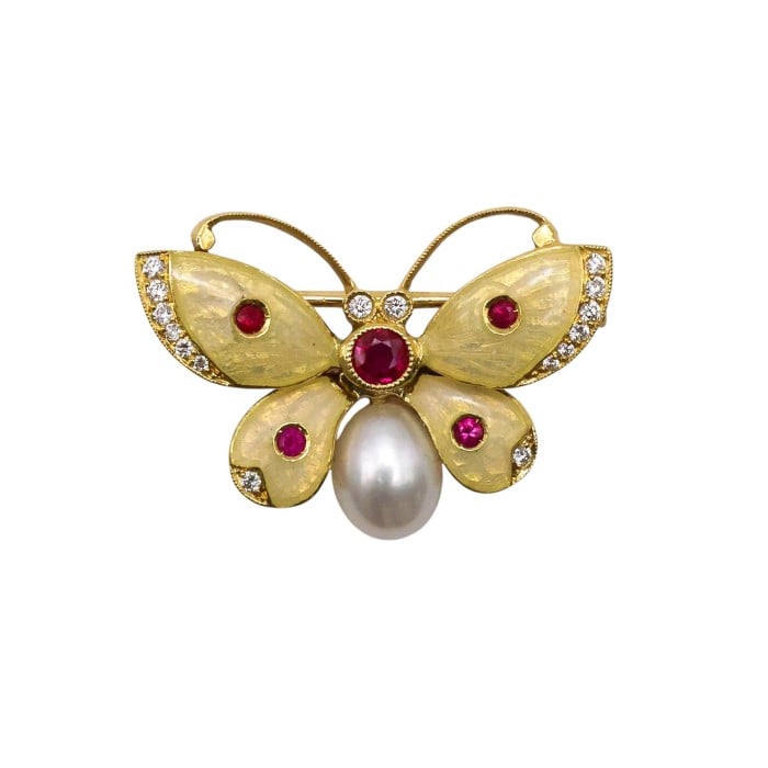 Enamel, Diamond, Ruby and Gold Butterfly Brooch
