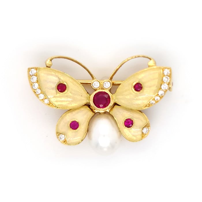 Enamel, Diamond, Ruby and Gold Butterfly Brooch