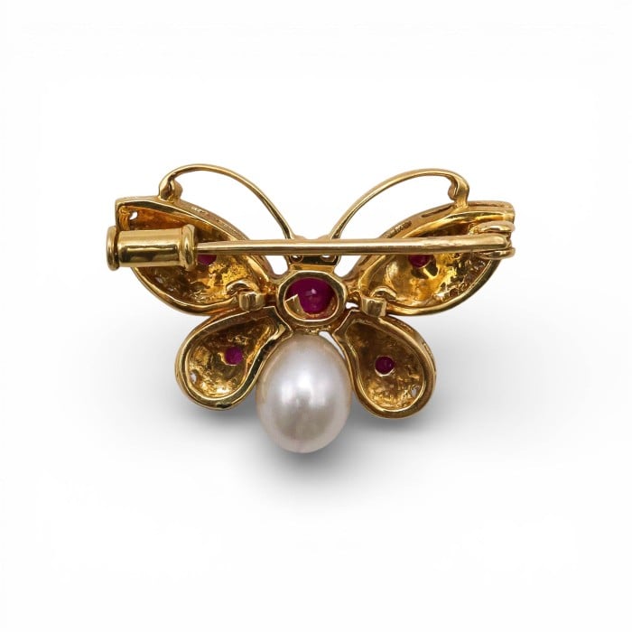 Enamel, Diamond, Ruby and Gold Butterfly Brooch