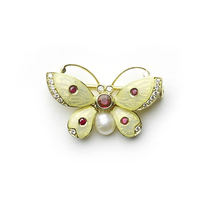 Enamel, Diamond, Ruby and Gold Butterfly Brooch