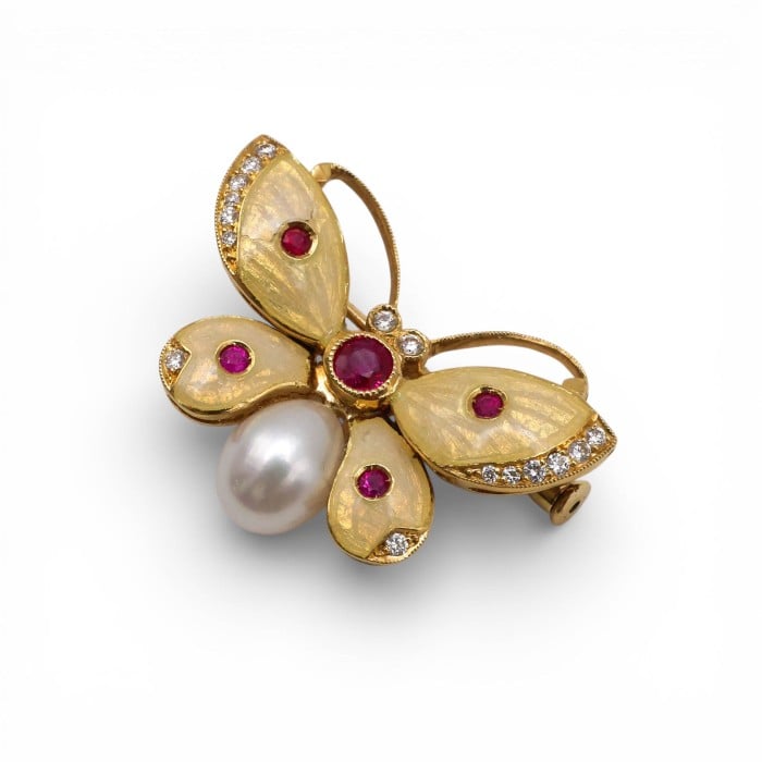 Enamel, Diamond, Ruby and Gold Butterfly Brooch