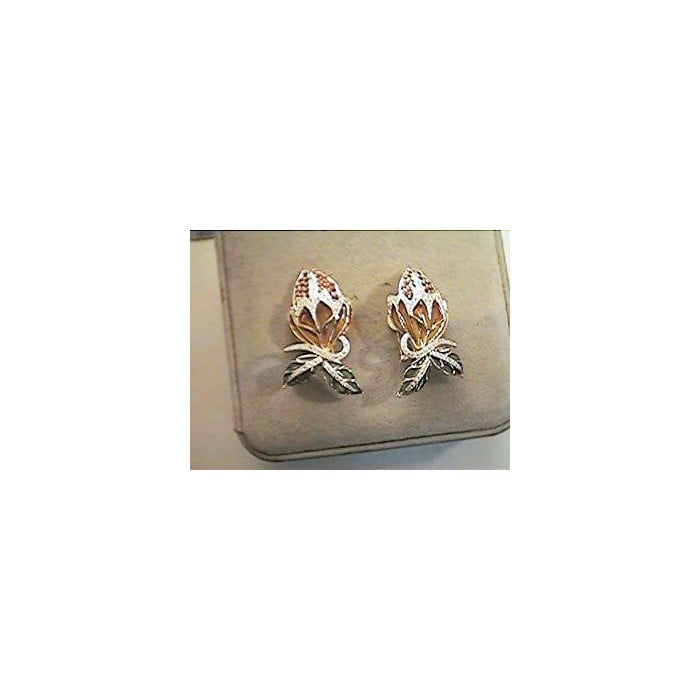 Enamel, Ruby and Diamond Flower Bud Earrings