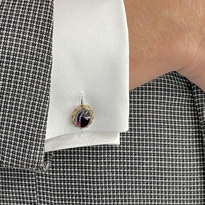 French Antique Garnet Diamond and Gold Cufflinks