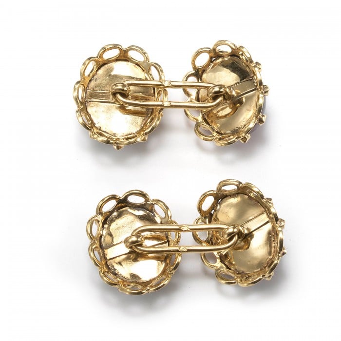 French Antique Garnet Diamond and Gold Cufflinks