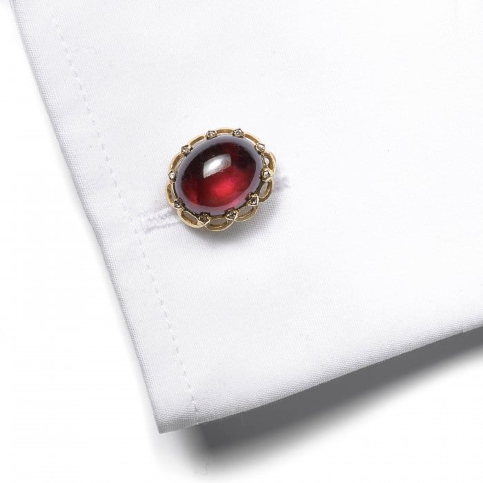 French Antique Garnet Diamond and Gold Cufflinks