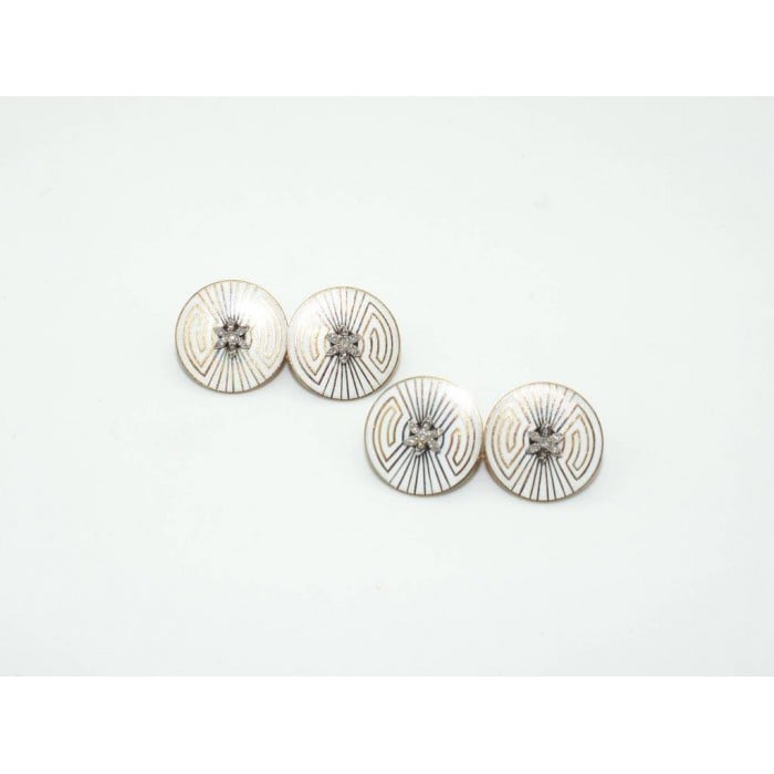 French Art Deco Enamel Diamond and Gold Cufflinks by Albert Clericetti, Circa 1930