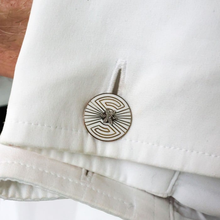 French Art Deco Enamel Diamond and Gold Cufflinks by Albert Clericetti, Circa 1930