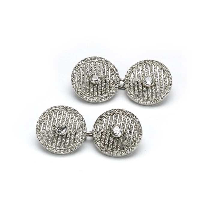 French Belle Époque Diamond and Platinum Cufflinks, by Victor Réard, Circa 1921