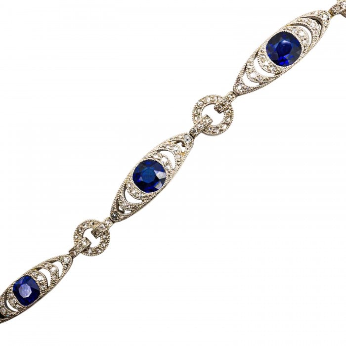 French Belle Époque Thibault & Jolivot Sapphire Diamond and Platinum Bracelet, Circa 1910