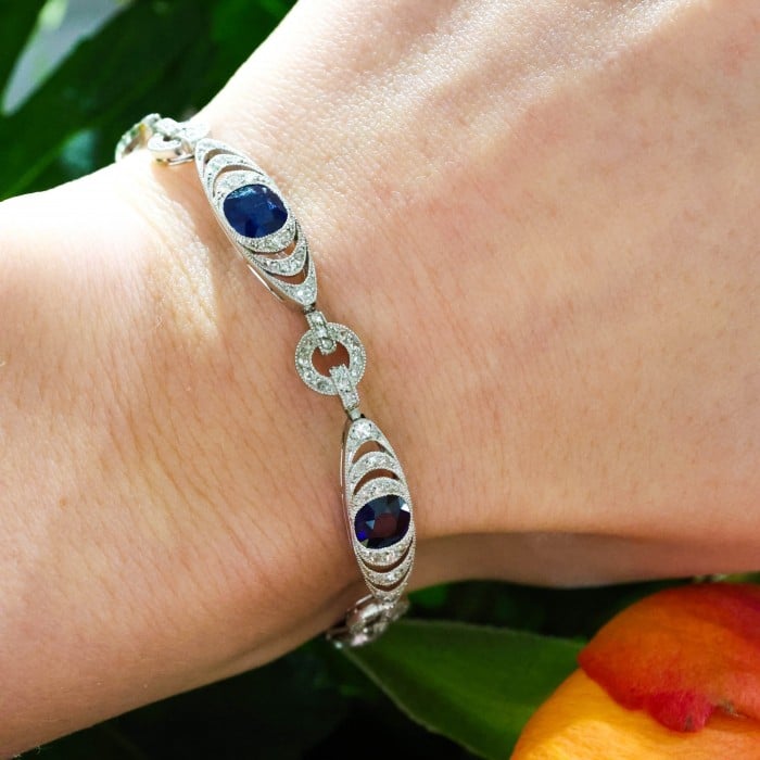 French Belle Époque Thibault & Jolivot Sapphire Diamond and Platinum Bracelet, Circa 1910