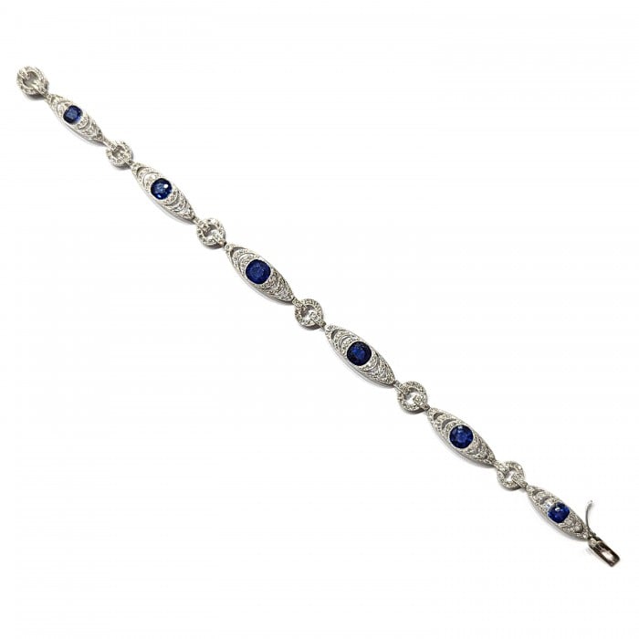 French Belle Époque Thibault & Jolivot Sapphire Diamond and Platinum Bracelet, Circa 1910