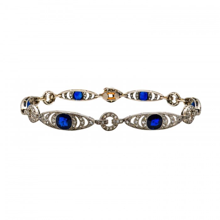 French Belle Époque Thibault & Jolivot Sapphire Diamond and Platinum Bracelet, Circa 1910