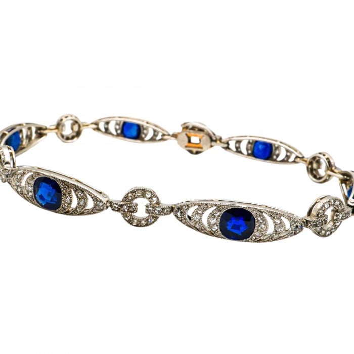French Belle Époque Thibault & Jolivot Sapphire Diamond and Platinum Bracelet, Circa 1910
