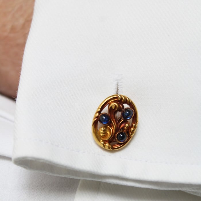 French Georges Le Saché for Tiffany & Co. Art Nouveau Sapphire Ruby and Gold Cufflinks, Circa 1890
