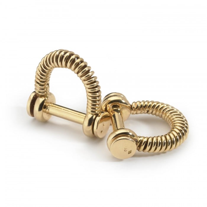 French Gold Spring Stirrup Cufflinks, Circa 1950
