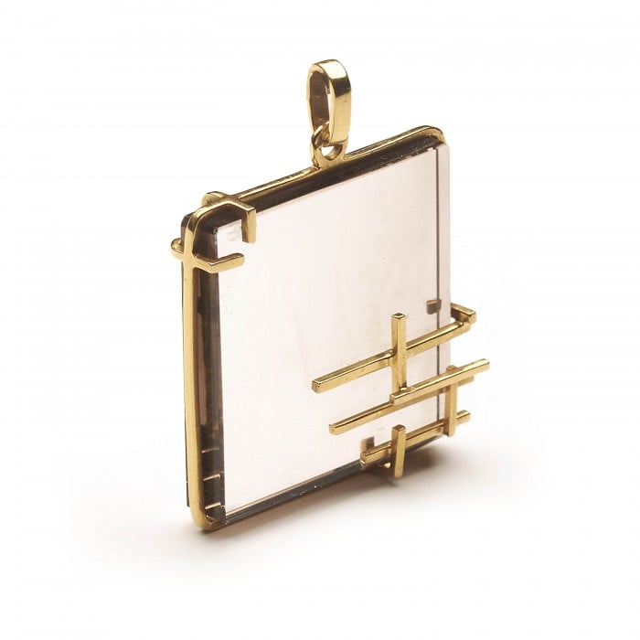 French Retro Modernist Smoky Quartz and Gold Pendant, Circa 1970