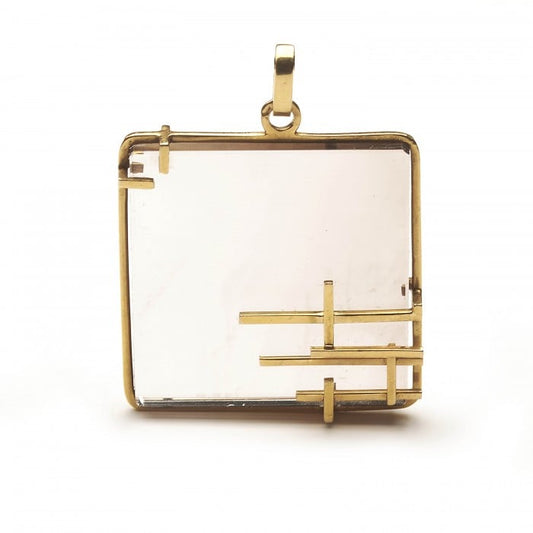 French Retro Modernist Smoky Quartz and Gold Pendant, Circa 1970