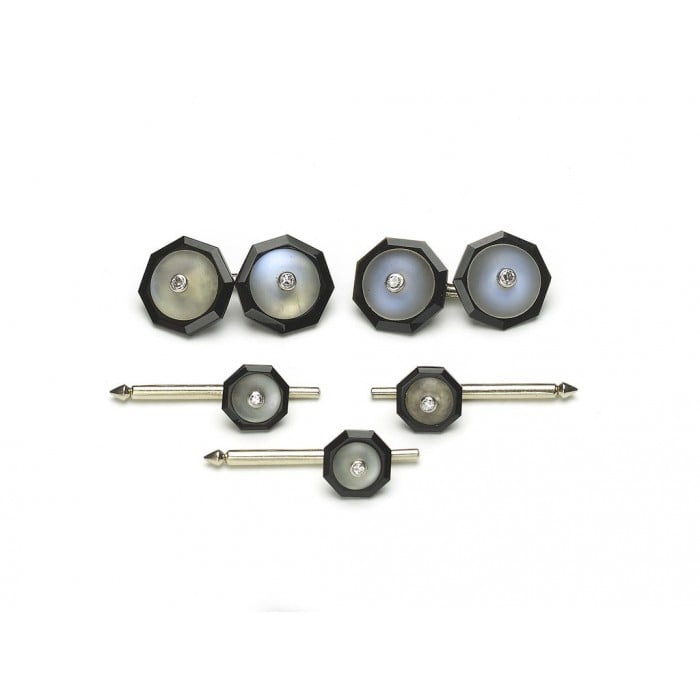 Frosted Rainbow Moonstone and Black Onyx Dress-Set