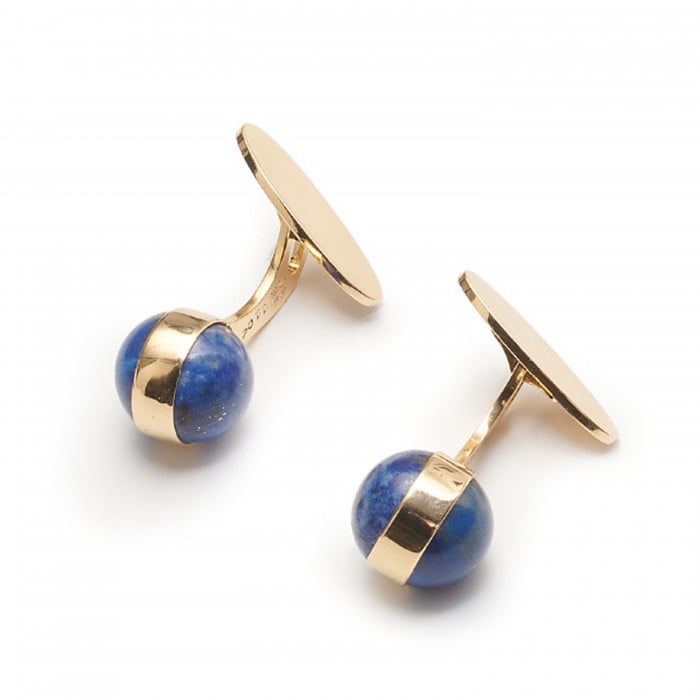 Georg Jensen Lapis Lazuli Ball and Gold Cufflinks, Designed by Magnus Stephensen, Circa 1960
