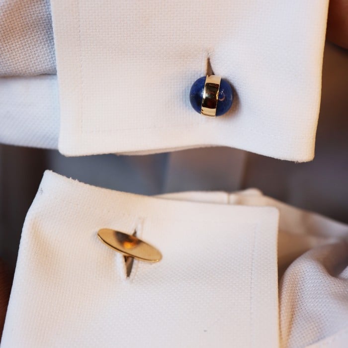Georg Jensen Lapis Lazuli Ball and Gold Cufflinks, Designed by Magnus Stephensen, Circa 1960