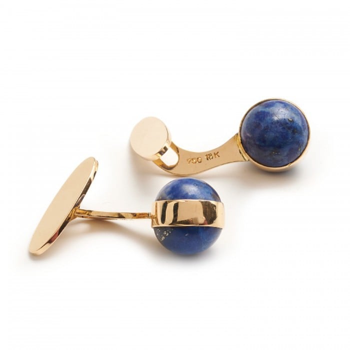 Georg Jensen Lapis Lazuli Ball and Gold Cufflinks, Designed by Magnus Stephensen, Circa 1960