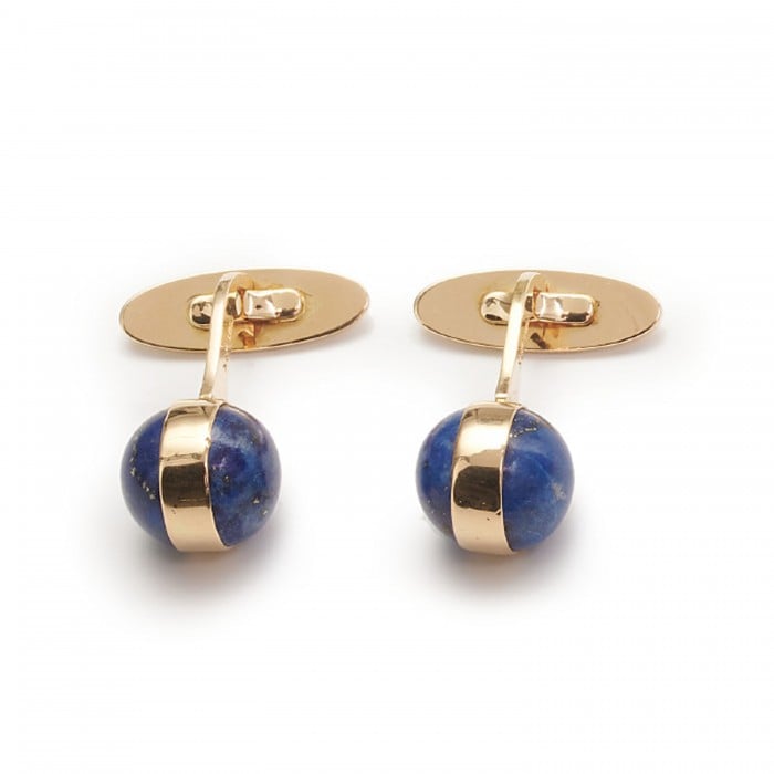 Georg Jensen Lapis Lazuli Ball and Gold Cufflinks, Designed by Magnus Stephensen, Circa 1960