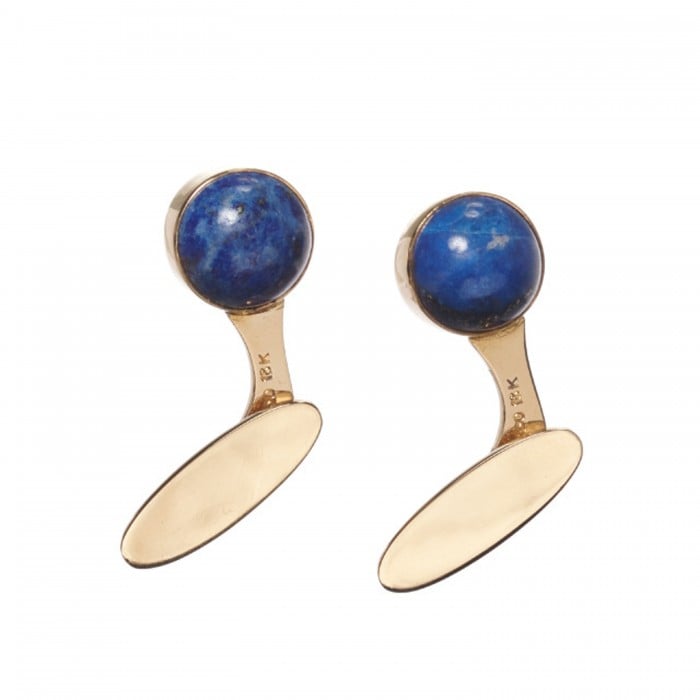 Georg Jensen Lapis Lazuli Ball and Gold Cufflinks, Designed by Magnus Stephensen, Circa 1960