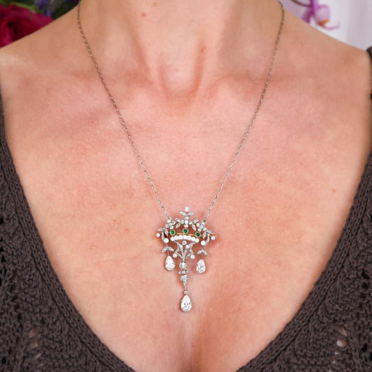 Georges Le Saché for Vever Belle Époque Emerald, Diamond, Platinum and Gold Brooch-Cum-Pendant Necklace, Circa 1900