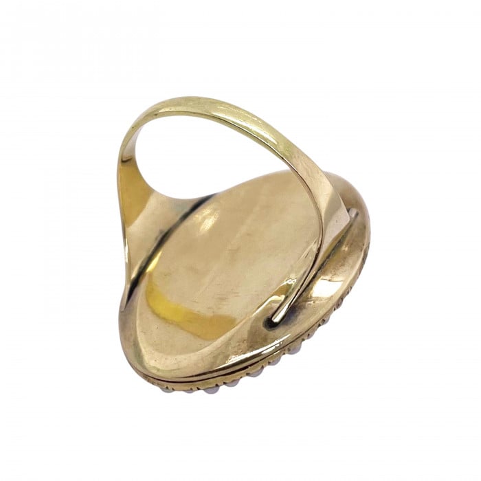 Georgian Bague à l'Enfantement Pearl Diamond Enamel Silver and Gold Ring, Circa 1790