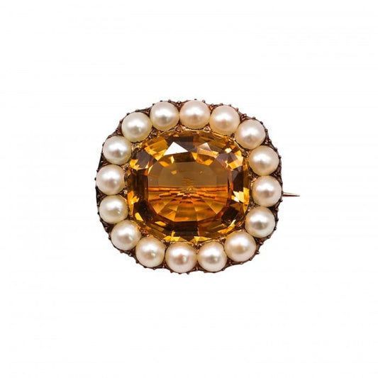 Georgian Brazilian Topaz, Pearl and Gold Cluster Brooch, Circa 1820