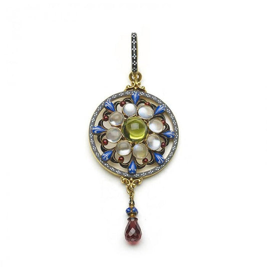 Giuliano Enamel, Peridot, Moonstone, Garnet and Gold Pendant, Circa 1885
