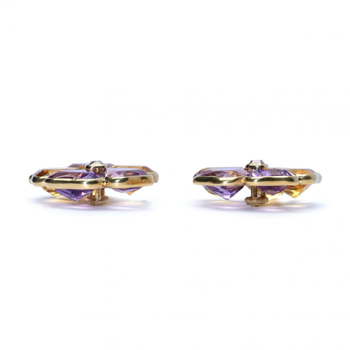 Harvey & Gore Amethyst, Citrine, Diamond and Gold Pansy Earrings, 1973