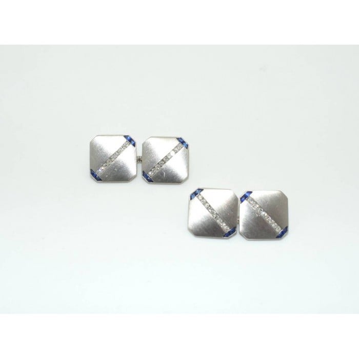 J. E. Caldwell Sapphire, Diamond and Platinum Cufflinks, Dated 1922