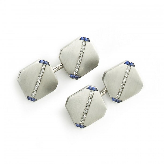 J. E. Caldwell Sapphire, Diamond and Platinum Cufflinks, Dated 1922