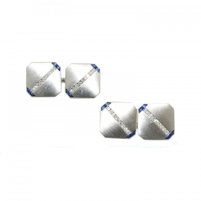 J. E. Caldwell Sapphire, Diamond and Platinum Cufflinks, Dated 1922